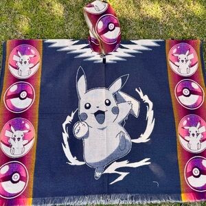 Pikachu adult size alpaca poncho, unisex, one size, hooded, made in Ecuador